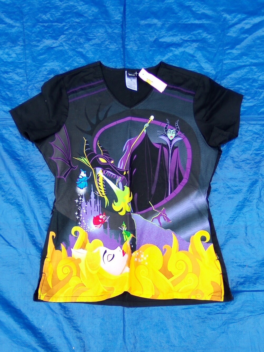 Disney Villains Graphic V-Neck Tee - Black with Purple & Yellow